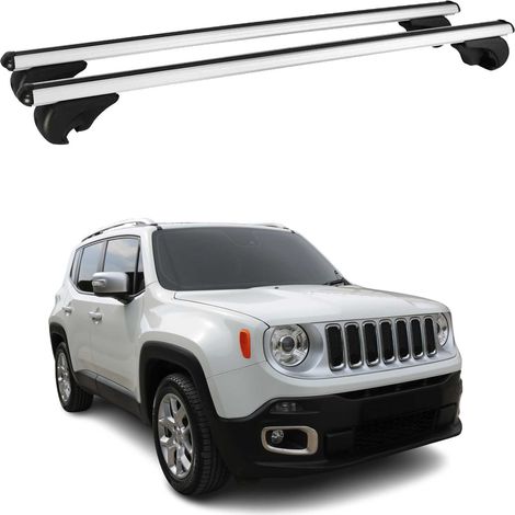 OMAC Barres de toit en aluminium pour Jeep Renegade 2015-2025 – TÜV / DIN 75302:2019 – Antivol inclus – Charge max 75 kg – 2 barres Argent (1/5)