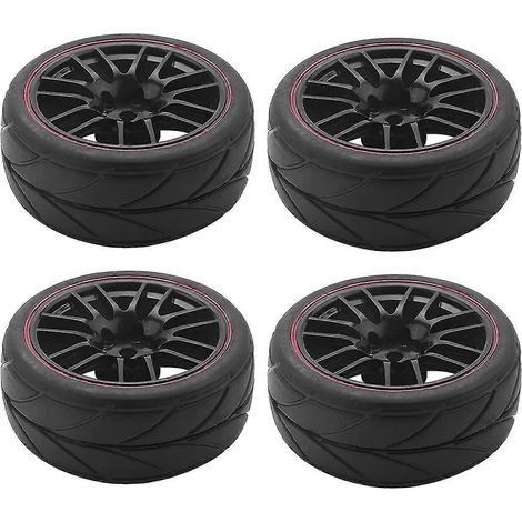 Jantes de 12 mm et pneus en caoutchouc pour voiture RC 1/10 de tourisme et de drift sur route (noir et rouge) (4 pièces) (1/5)