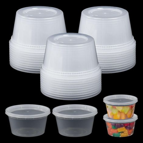 30 Pièces Boite Plastique Alimentaire avec Couvercle , 450ml récipients à emporter ronds en transparent Pot de Sauce en Transparent Boîte à Emporter (1/5)