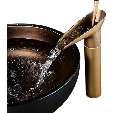 Robinet de salle de bain en laiton chromé avec bec cascade, mitigeur thermostatique réglable pour lavabo