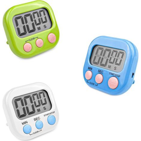 Pièces Minuteur de Cuisine Magnétique avec 3 Couleurs, Chronometre avec Grand Écran LCD, Chronomètre et Alarme Digital, Compte à Rebours pour Kitchen Cuisson Douche Sport (1/5)