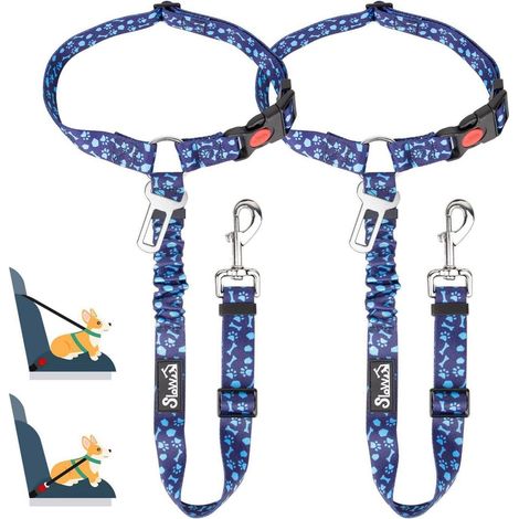 SlowTon Hundegurt Auto 2-in-1 Kopfstützen Anschnallgurt H.Blau 2Pcs (1/5)