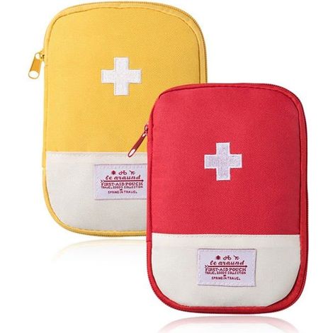 Mini trousse de premiers secours vide pour le camping et la randonnée - 2 pièces, jaune + rouge, universelle - Trousse médicale de plein air - Étiquette sèche (1/5)