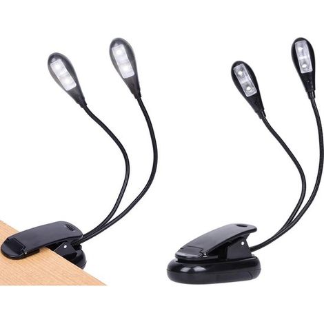 Set di 2 leggii con 4 luci a LED per libri, lampada per pianoforte con morsetto, alimentazione tramite USB e batterie AA, delicata per gli occhi e portatile per laptop e computer. (1/5)