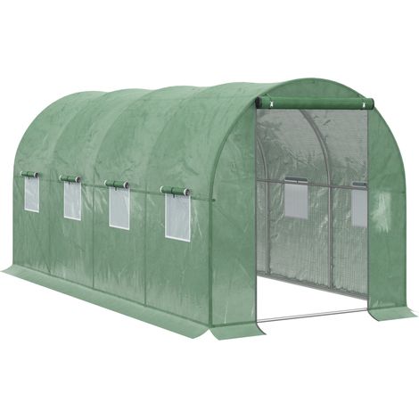 Outsunny Walk in Polytunnel Greenhouse Galvanised Steel w/ Zipped Door 4 x 2M (1/7)