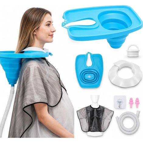 Lave-cheveux portable pliable pour poser le lit, lavabo mobile pour la maison et les enfants, les personnes âgées, les femmes enceintes, avec tuyau de vidange et joint inclus, lavabo compact de (1/5)