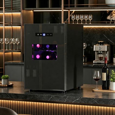 Cave à vin pour 15 bouteilles, 39 L, réfrigérateur à boissons avec éclairage LED, température réglable 8-18 °C (1/5)