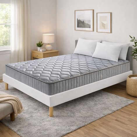 Ensemble Sommier Tapissier et Matelas 120x190 cm - Couleur : Blanc - Sommier Déhoussable avec Pieds 20 cm et Lattes Multiplis - Matelas Latex Soutien Ferme - (1/5)