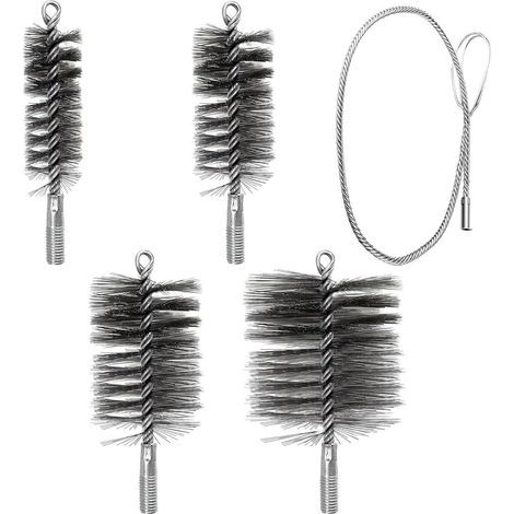 Lot de 5 brosses de nettoyage pour tuyau de poêle avec fil d'acier de 1 m Balai de cheminée en fil d'acier pour cheminée, tuyau de poêle (1/5)