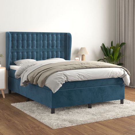 Lit adulte Moderne,Lit à sommier tapissier et matelas Bleu foncé 140x190cm Velours -76810 (1/5)