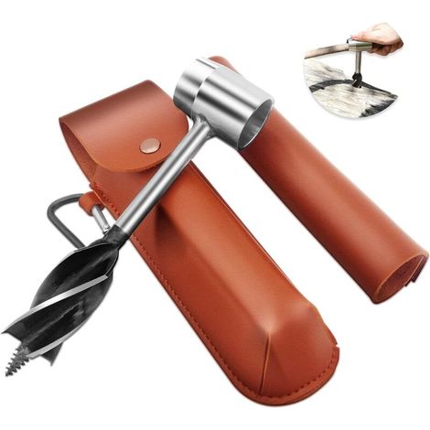 Manual Wood Auger Bushcraft Tools, Hand Drill for Woodworking, Bushcraft Wood Auger for Survival Outdoor Activities Crafts, with PU Case (A)