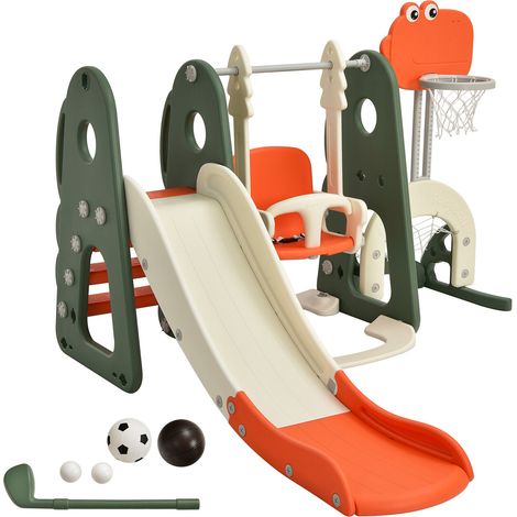 Toddler Slide and Swing Set 6 in 1 Kids Climber Basketball Football Golf Playset (1/5)