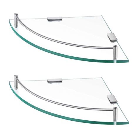 Étagère Murale Étagère d'angle en Verre Étagère Salle de Bain Douche Tablette Étagère en Verre Trempé avec Porte Serviette 2 Pièces Acier Inoxydable SUS304 Brossée (1/5)