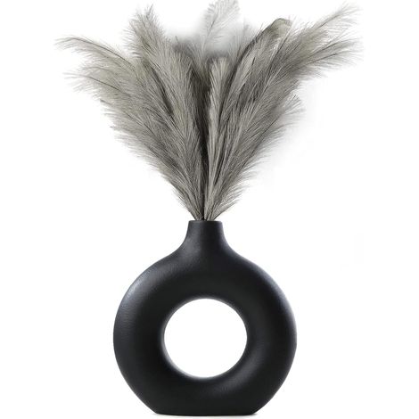 NineClouds Vase en Céramique Moderne Donut Vase Art Déco Salon Bureau Décoration (Noir),S (1/5)