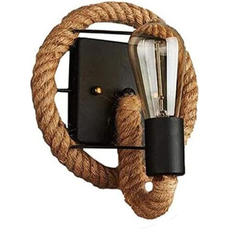 RHG Applique murale en forme de corde de chanvre style américain - Lampe industrielle en fer - Pour bars, lofts, restaurants, couloirs, balcons (Aucune source de lumière) (1/5)