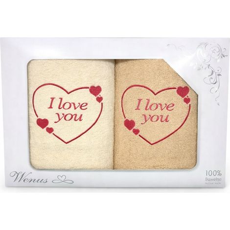 Handtuchset mit „Ich liebe dich“-Stickerei, 70 x 140 cm, ecru, beige (1/2)