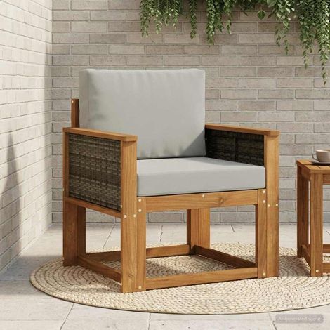 Sofa de Milieu de Jardin en Bois d'Acacia Massif Naturel avec Coussins Gris Clair - PANGIVO (1/5)