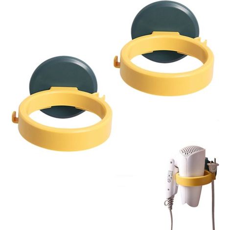 Set per riporre l'asciugacapelli, mensola portaoggetti per il bagno, organizzazione del bagno, design non perforato, 2 pezzi, 9 cm, giallo (1/5)