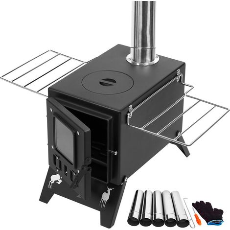 WILITTO  Poêle à Bois de Camping Portable - Pliable, avec Cheminée, Fenêtre Visible et Grilles Latérales,Pour Chauffage et Cuisson, Idéal pour Randonnée et Bivouac