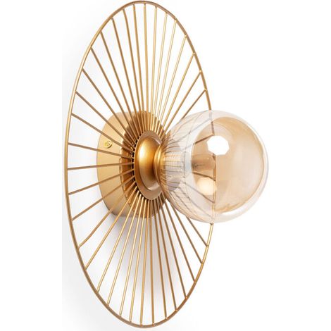 – Applique murale en métal doré – Abat-jour sphérique en verre fumé – Design Art-Déco pour salon et entrée – Type d'ampoule G9 (1/5)