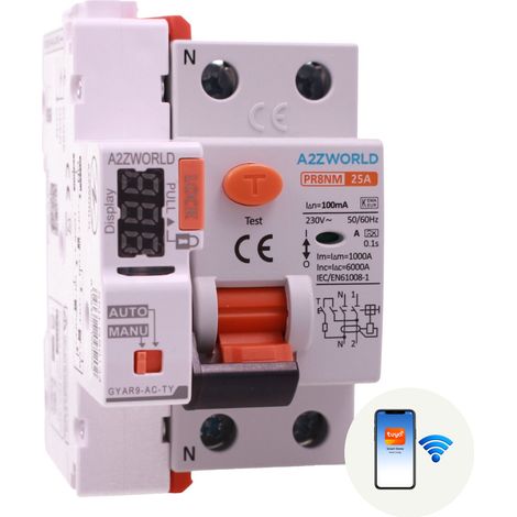 RCCB Interruttore Differenziale Puro WIFI Con Riarmo Automatico, Tipo A 1P+N 3M 6000A 100mA AC 230V IP20 IEC61008-1 PR8NM, Disponibili 25A 40A 63A (25A) (1/3)