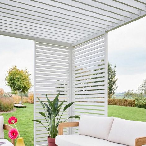 Pergola bioclimatique aluminium 4x3m blanc + 1 persienne 100cm + 1 persienne 130cm Triomphe (1/5)