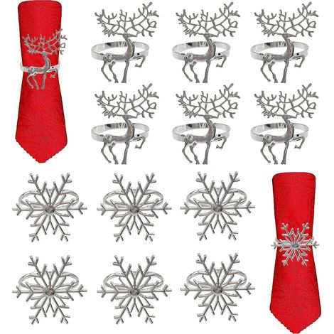 12 Weihnachts-Serviettenringe, 6 Rentier- und 6 Schneeflocken-Motive, Silber (1/5)