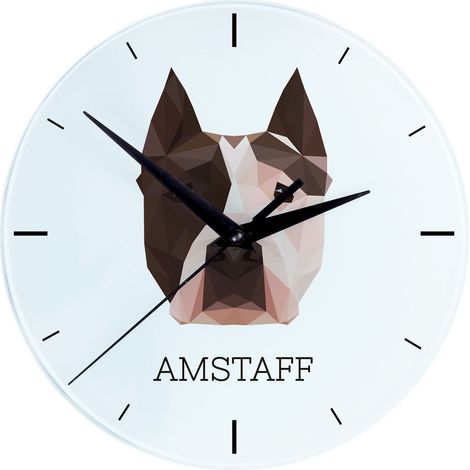 American Staffordshire terrier, Amstaff, Amstaf - orologio da parete geometrico con foto e iscrizione di Art-Dog (1/4)