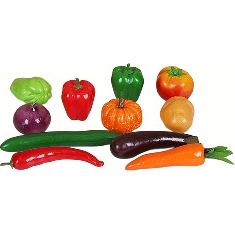 Modele Legume Artificiel - Tomate Poivron Aubergine Concombre Oignon Courge - Decoration Cuisine Restaurant Studio Photo - Lot de 11 (1/5)