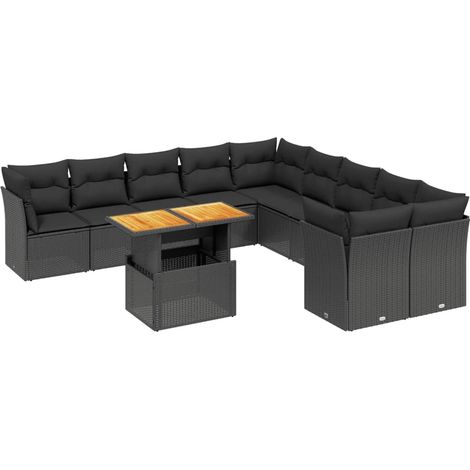 Maison Exclusive - Set de sofás de jardín 11 pzas y cojines ratán (1/3)