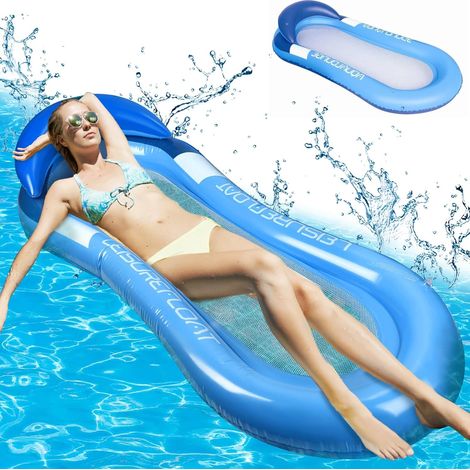 Matelas flottant gonflable 4 en 1 pour piscine et plage, chaise de détente avec appui-tête intégré, tissu filet respirant (1/5)