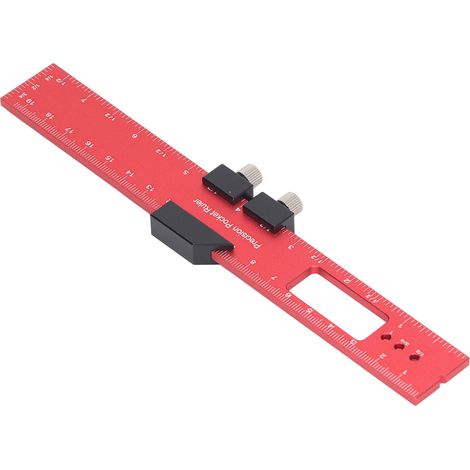 Rutschfester Markierlineal aus Aluminiumlegierung, präzise, mit Anschlag, Markierwerkzeug für die Holzbearbeitung, rot. (1/5)