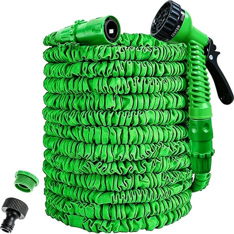 Expandable Garden Hose with 7 Function Spray Nozzle, 3 Times Expandable Garden Hose, Small Magic Short Garden Hose with 3/4" 1/2" Fittings (25ft, Green) (1/5)