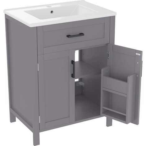 Mobile bagno freestanding grigio 60 x 46 x 84,8 cm con lavabo in ceramica e 2 ante MODENUIT (1/5)