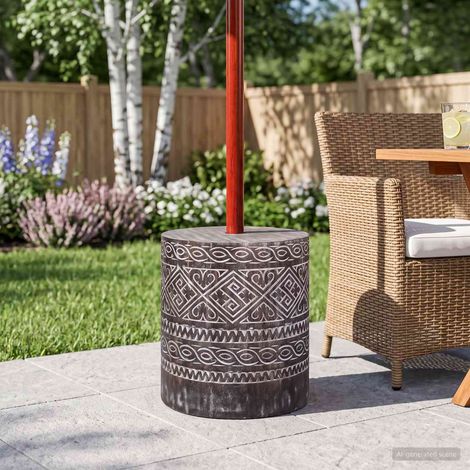 Pied de parasol 23 kg Blanc lavé Bois Massif Cylindrique (1/5)