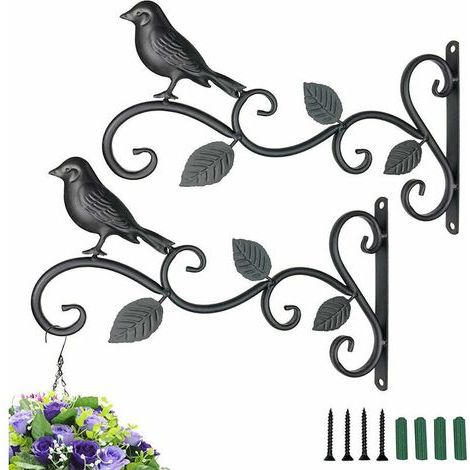 Panier à fleurs mural en fer forgé de style européen, noir 2pcs pour la décoration de la maison et du jardin (1/5)