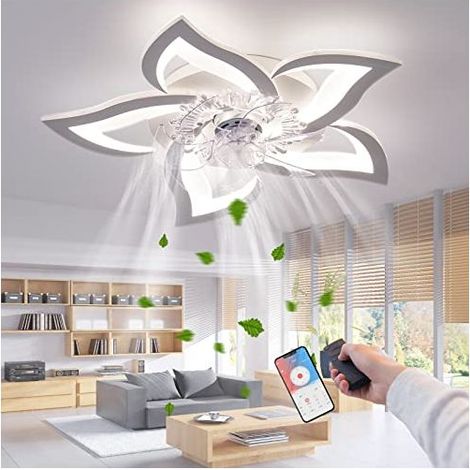 Ceiling Fan with Light, Modern Flower Ceiling Fan with Lighting, Dimmable LED Fan with Remote Control/App for Living Room/Bedroom, Timer, White (1/5)