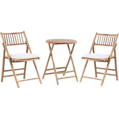Conjunto de balcón 2 plazas de madera de bambú clara blanco 2 sillas Savalletri