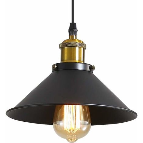 Suspension Luminaire Industrielle Lustre Plafonnier Noir, Φ22 cm pour ampoules E27 Lustre Plafonnier Vintage Culot Abat-jour (1/5)