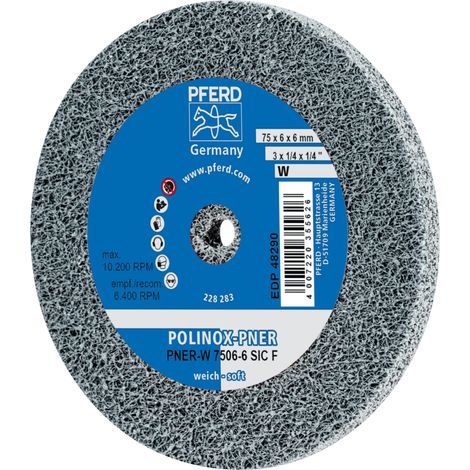 PFERD TOOLS POLINOX verpresstes Vlies-Rad PNER Ø 75X6 mm Bohrung-Ø 6 mm Weich SIC Fein für Finish 5 Stk