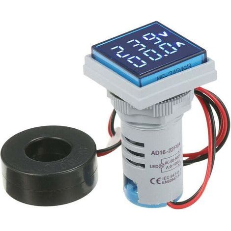 (Blau) Mini-Quadrat-Digitalvoltmeter/Amperemeter mit Dual-LED-Anzeige für Spannung und Stromstärke, AC-Monitor-Panelmeter AC60-500V AC0-100A (1/5)