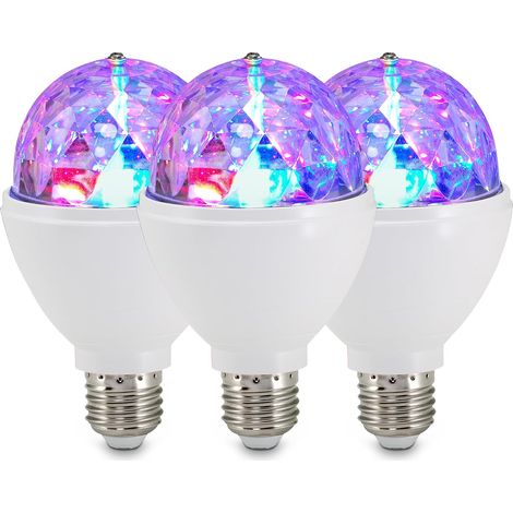 Lot de 3 ampoules RGB, E27, 3 W, changement de couleur par rotation, boule disco, lumière disco, lumière fête, décoration fête, lampe, ampoule, 7,3 x 12,9 cm, blanc (1/5)
