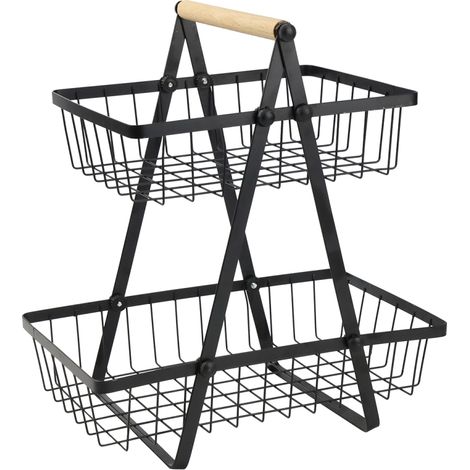Cesta de frutas negra de dos pisos (1/5)