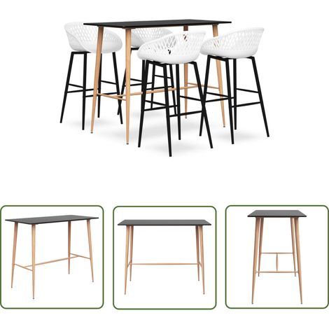 The Living Store 5-tlg. Bar-Set Schwarz und Weiß - Bar Set - Bartisch - Barhocker - Kücheninsel - Wohnzimmer Dekoration (1/5)
