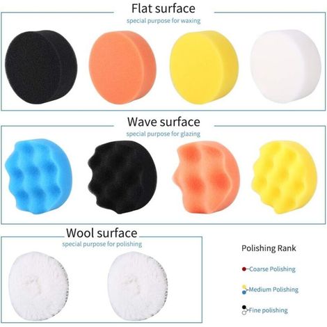 Tampon de Polissage, 31 Kit de Polissage, lustrage, éponge Polissage, Laine De Polissage Cirage, avec Adaptateur M10, pour polisseuse de Voiture (1/4)