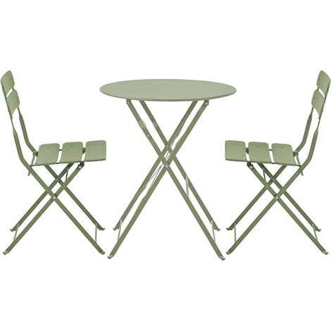 Table de terrasse ronde pliante et 2 chaises pliantes vert tilleul