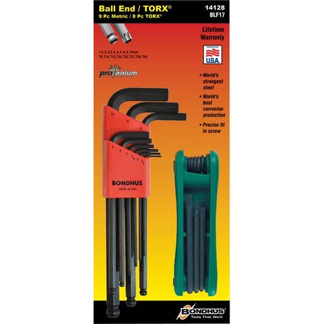 Juego de 9 llaves punta-bola 1.5-10mm y Navaja Torx T9-T40  Bondhus 14128 (1/4)
