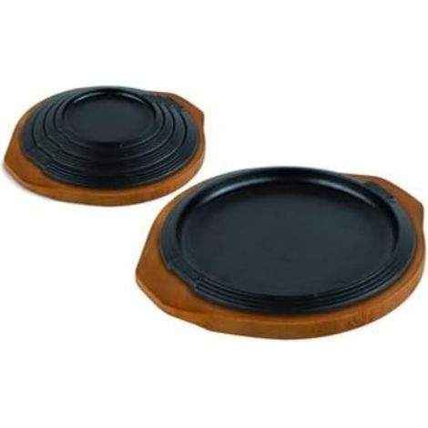 Assiette de service en fonte, plateau en bois, rond, 16 cm
