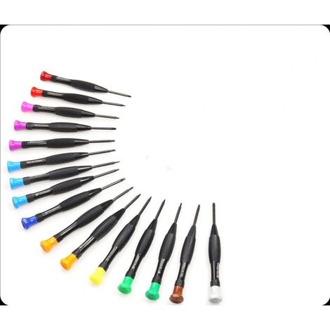 Jeu de 16 mini tournevis cruciformes magnétiques à tête plate T2, T3, T4, T5, T6, T7, T8, T9, T10 pour ordinateur, téléphone portable, montre, bijoutier (1/5)