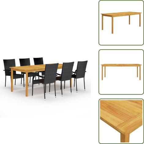 7-tlg. Garten-Essgruppe Schwarz - Gartensessel - Gartentisch - Holztisch - Outdoor Möbel - Akzidenzholzmöbel (1/5)